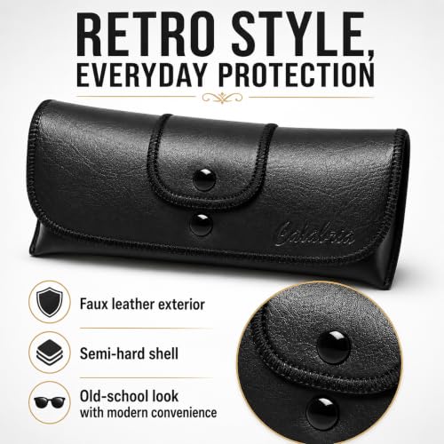 Image of Calabria Double Snap Belt Loop Eyeglass Case PU Leather Vintage Style Old School Eye Glasses Pouch Semi-Hard Sunglass Holder