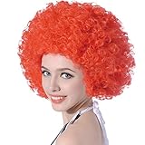 AICKER Short Kinky Curly Afro Wig for Women Men, 70s Synthetic Heat Resistant Wigs, Funny Party Cosplay Hair (Red)