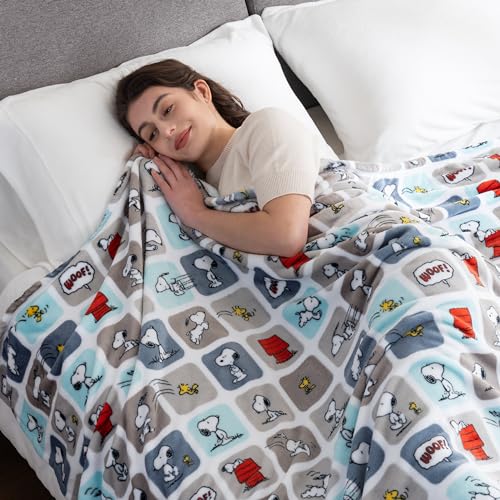 Image of Berkshire Blanket Peanuts VelvetLoft Cute Character Snoopy Plush Blanket,Woof Blue,Full /Queen 90 in x 90 in (Official Peanuts Product)
