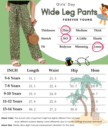 Image of SySea Girls Wide Leg Pants Kids Cute Print High Waisted Loose Fit Comfy Belted Lounge Trousers with Pockets