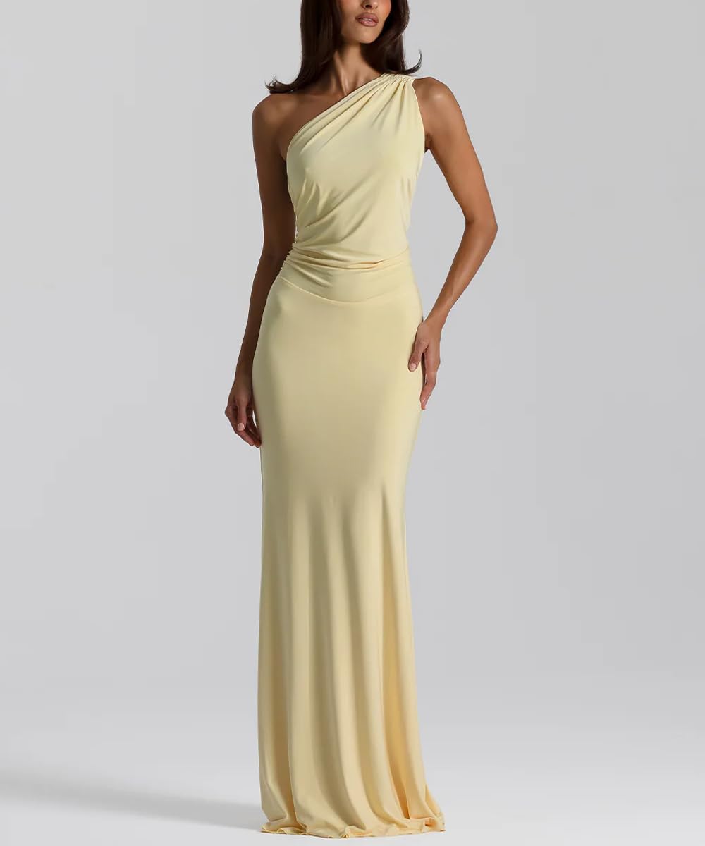 ABINGOO Women One Shoulder Maxi Dress Sleeveless Bodycon Tie Back Long Dresses for Wedding Guest Party Evening Gown - Image 5