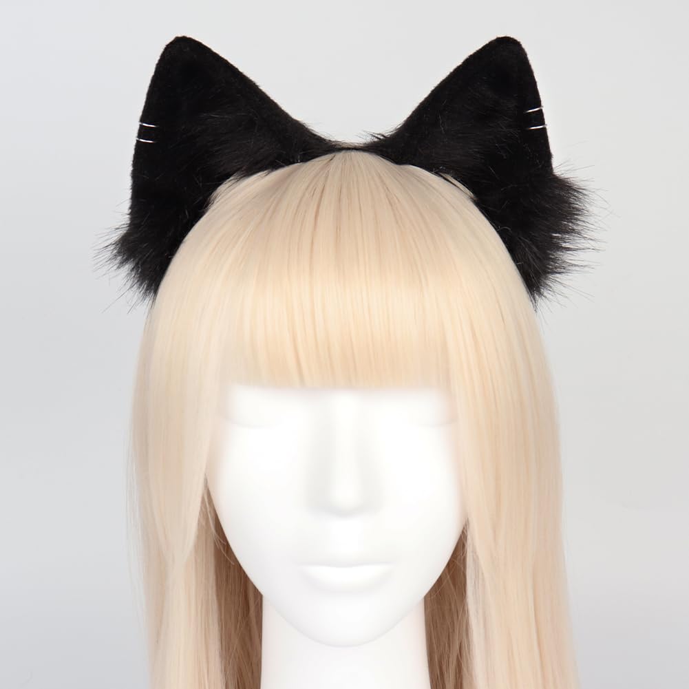PPFINE Faux Fur Furry Wolf Fox Tail Paw Gloves and Cat Ears Headband Set for Halloween Anime Cosplay Party - Image 3