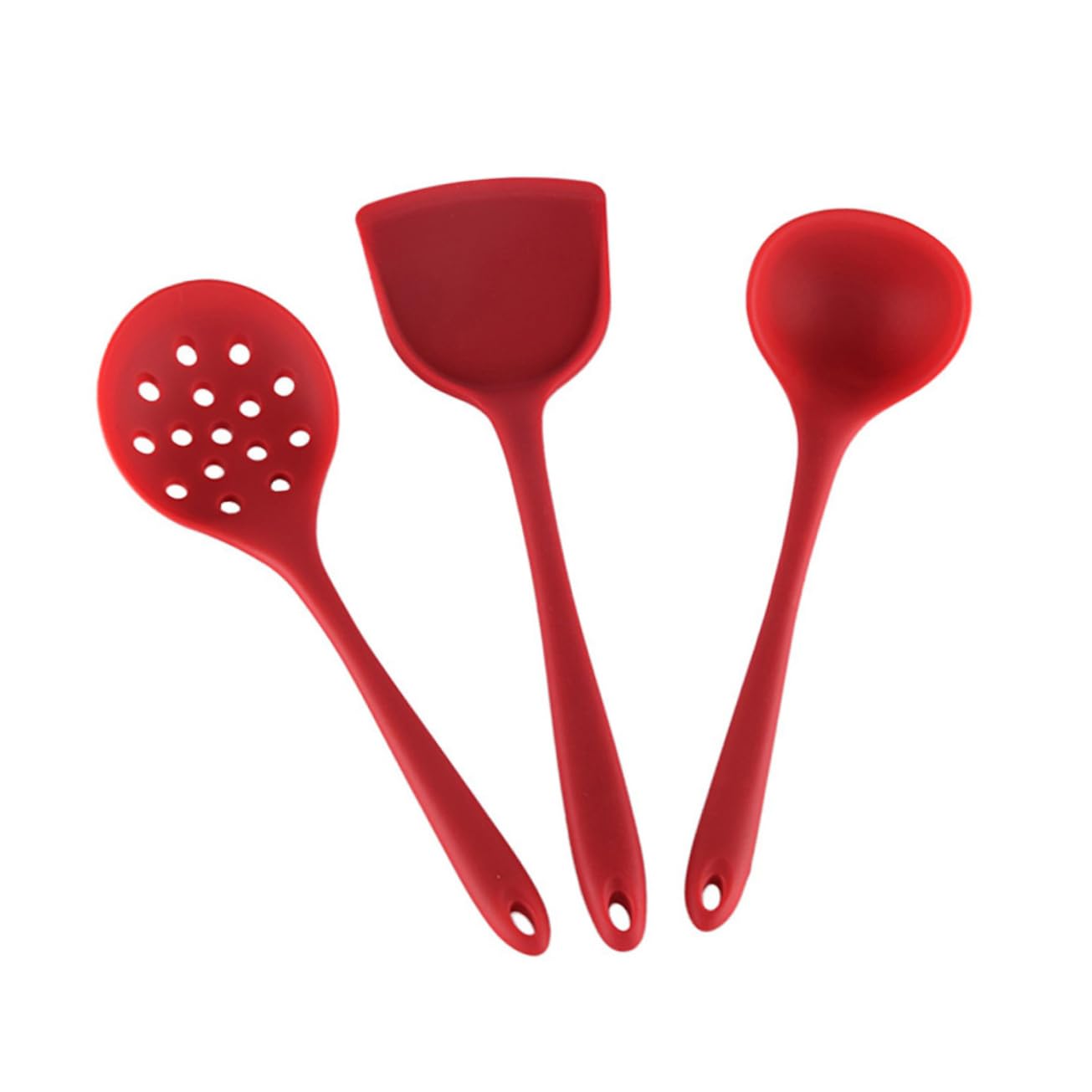 ABOOFAN 3Pcs Non Stick Silicone Utensil Set Heat Resistant Kitchenware Kit for Cooking Includes Colander Spoon Turner and Soup Ladle for Everyday Use Red