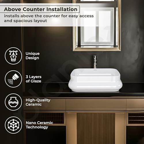 Image of Plantex Platinum Ceramic Wash Basin /Washbasin for Bathroom /Tabletop Wash Basin with 10 Years Glaze Warranty by Plantex / (Glossy White - 18 x 14 x 5 Inch)