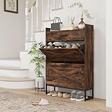 Grand espace de rangement : Ce meuble à chaussures d’entrée est doté de deux tiroirs à ouverture latérale, chacun équipé d’une étagère réglable sur trois niveaux pour une organisation personnalisée. Il peut contenir jusqu’à 12 paires de chaussures (pointure maximale : 44,5). Vous pouvez également ranger vos clés dans le tiroir et exposer des bibelots ou des albums photo sur le plateau.