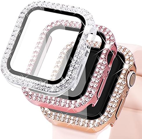 Wingle Compatible for Apple Watch Screen Protector 40mm SE Series 6 5 4, Women Shiny Diamond Cover with Tempered Glass Screen Protector for iWatch Protector Case 40mm SE Series 6 5 4, Clear