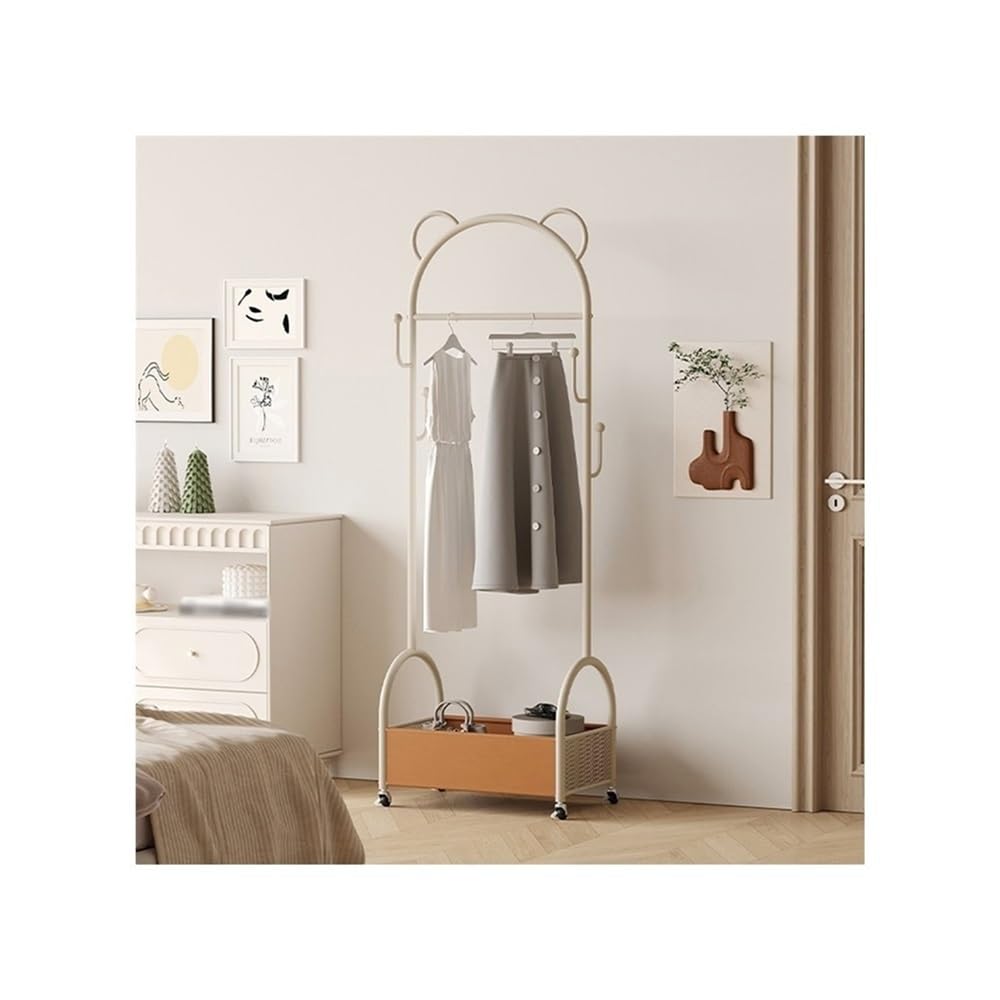 AILIUXIAOYAN Coat Rack Bedroom Floor-standing Clothes Rack Movable Household Dirty Clothes Basket Clothes Rack High-end Home Coat Rack(Milk Tea Color)