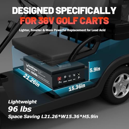 Image of 36V 135Ah Golf Cart Lithium LiFePO4 Battery with Charger and 200A BMS Grade A Cells Deep Cycle Rechargeable Battery,10000+ Cycles,Perfect for Golf Cart,Off Grid Applications (38.4V 135Ah-GC)