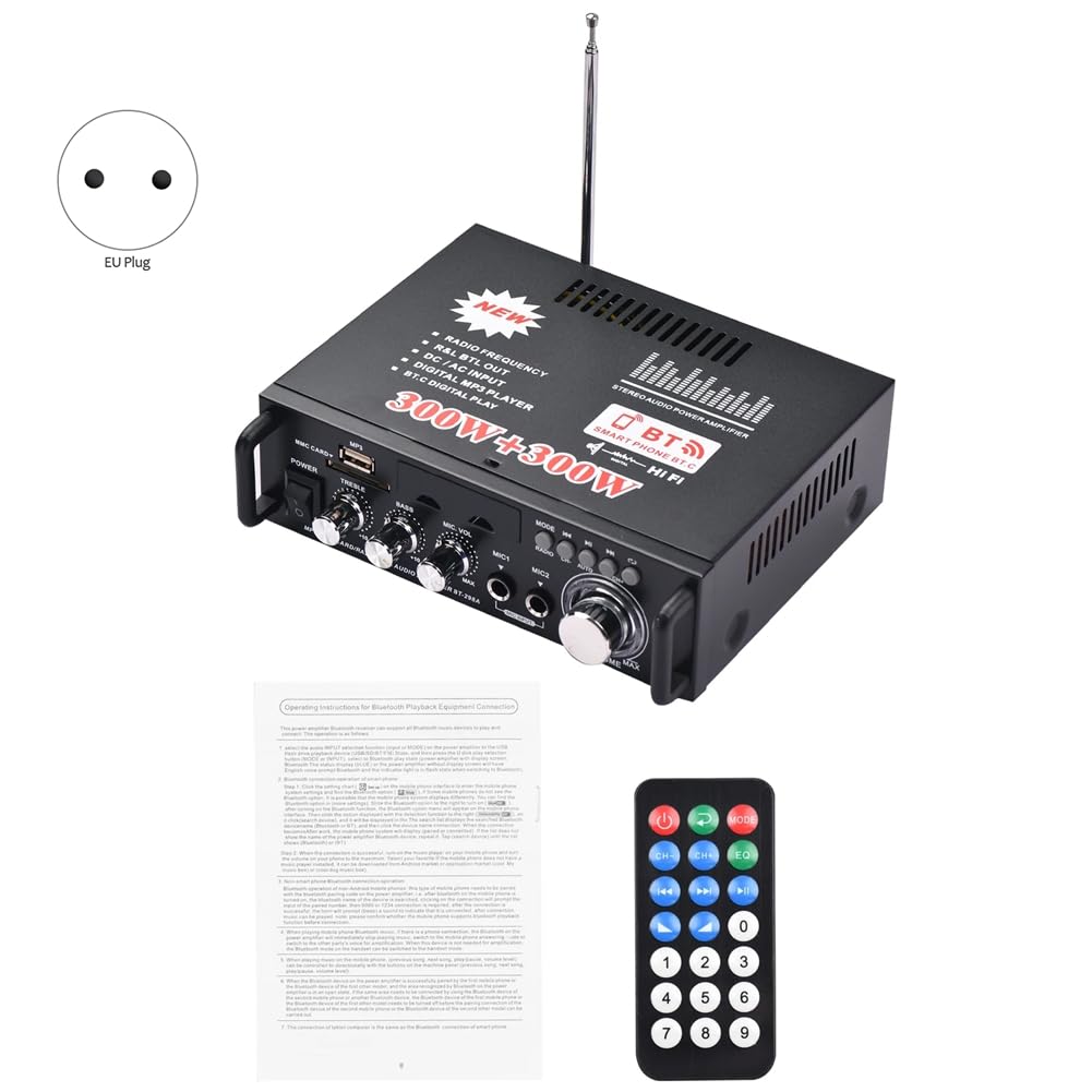 BT-298A Mini Amplificador de Potencia de Audio 2CH 300W + 300W para el Hogar del AutomóVil Receptor de Audio Digital Bluetooth AMP Radio FM Enchufe de la UE