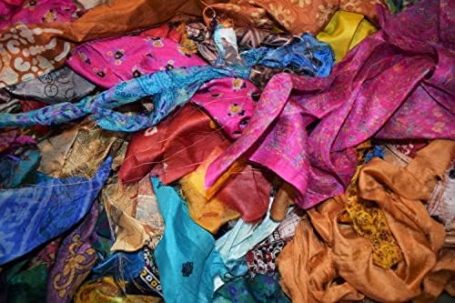 100g Silk Fabric Scraps, Recycled, Upcycled, Waste Remnants, Mystery Bag Lot, Mixed Fabric image 4