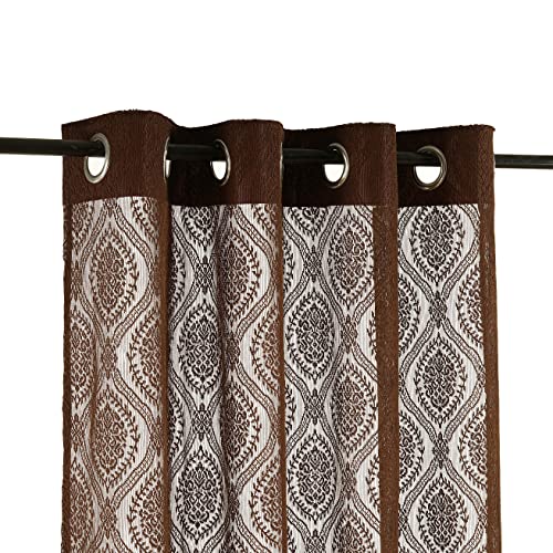 Image of Swayam 40% Blackout Polyester Window Curtain for Living Room & Bedroom | 5 Feet | Room Darkening Curtain with Eyelets | Pack of 1 | Ethnic Motif Design - Beige & Brown