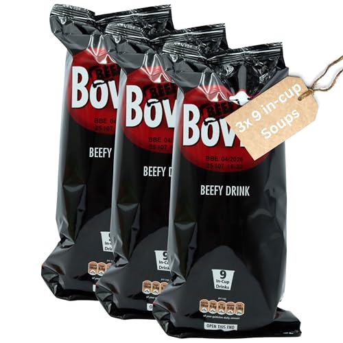 27x Bovril Soup In cup (3 packs x 9cups) - Cup a Soup Beef Flavoured instant in-cup Drink 9 Pack (27 drinks) on the go hot drink ideal for office trips Stocking fillers