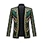 PYJTRL Heren stijlvolle Court Prince zwart fluweel gouden borduurwerk blazer pak jas, Blauw Goud, XXL