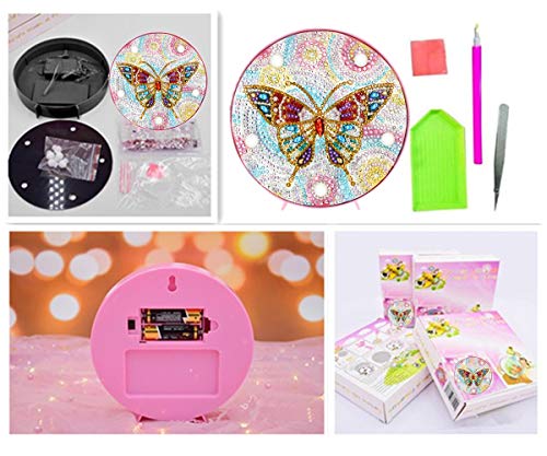 Yobeyi DIY Diamond Painting Lamp with LED Lights Full Drill Crystal Drawing Kit Bedside Night Light Arts Crafts for Home Decoration or Christmas Gifts 6.0x6.0inch (Butterfly-B) - Thumbnail 2