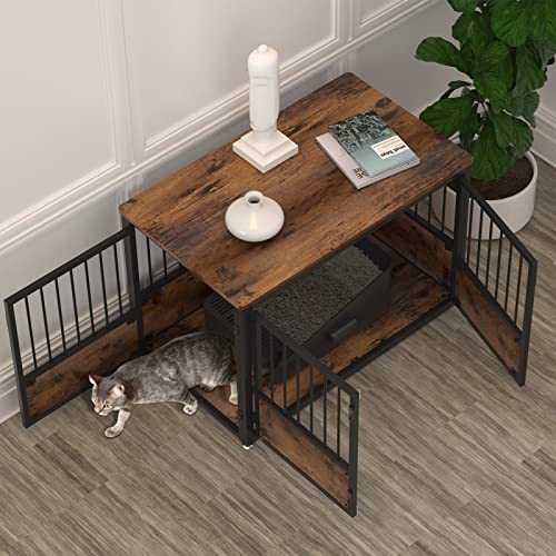 Snimoy Dog Crate Furniture, Large Dog Kennel Pet Cage End Table With 3 Doors, Decorative Tall Wooden Metal Dog Crate House Indoor With Sturdy Locks For Medium Large Dog, Easy Assembly #TOP4