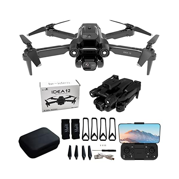 IDEA12 Drohne mit Einstellbarer Kamera 1080P mit Optische Flusspositionierung für Anfänger und Erwachsene, FPV RC Drone Quadcopter mit 360° Aktive Hindernisvermeidung, Doppelkameras, 2 Batterien