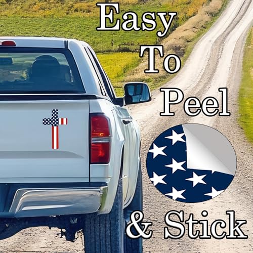 Image of Large Flag Cross US United States of America USA Car Truck Window Decal Sticker Patriotic Auto Bumper Vinyl for Car Truck Patriotic Religious (8 Inch)