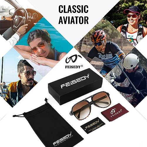 Image of FEISEDY Vintage Retro 70s Plastic Aviator Sunglasses Women Men Classic Large Squared Frame B2751