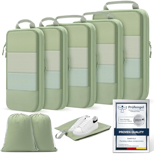 Conjunto de 8 cubos de compresión para maleta, organizador de equipaje, bolsas de compresión para mochila y viaje, color verde matcha