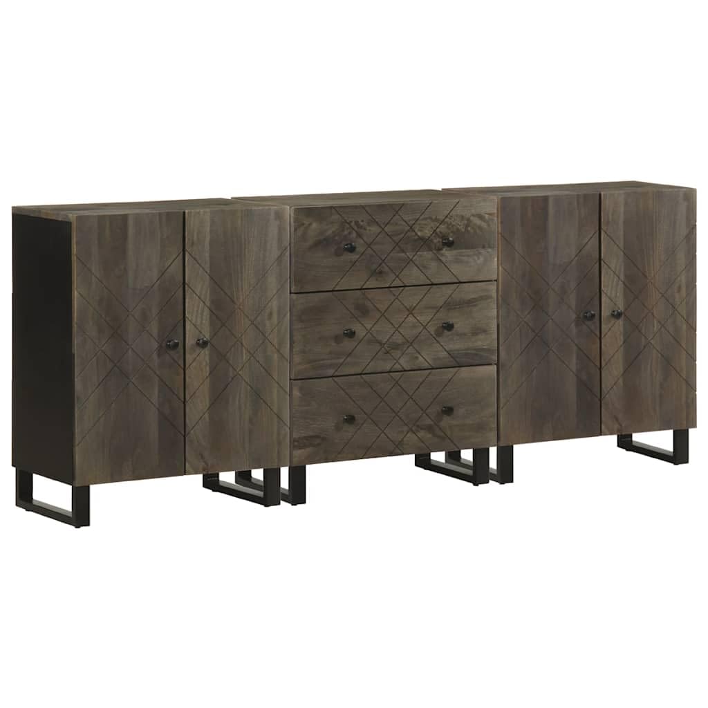 3-częściowe kredensy czarne 60 x 33 x 75 cm lite drewno mango z metalowymi nogami miejsce do przechowywania i drzwi do domu, biura, korytarza, garażu, warsztatu, organizacji