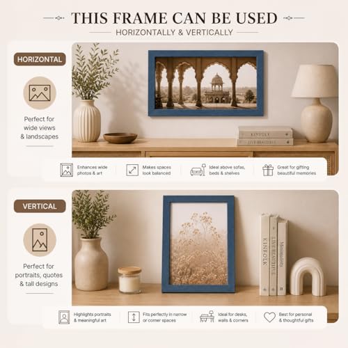 Image of Abhikalpya Art Studio 12x16 Inch A3 Size Photo Frame for Wall - Vertical & Horizontal Wooden Look Picture Frame for Home Decor, Poster, Certificate, Artwork, Gallery Wall Set of (1) (Blue)