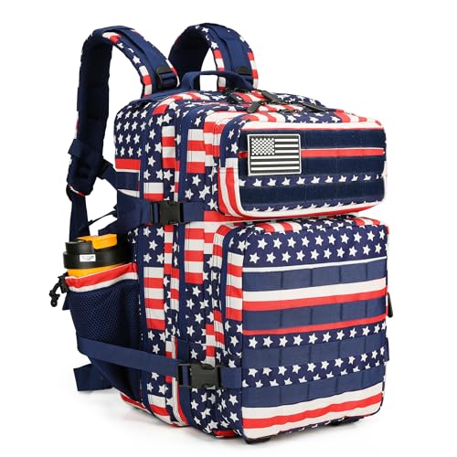 Lovelinks21 45L Tactical Assault Backpack 3 day assault pack with Molle Waterproof backpack Rucksack for Tactical Backpacks (Striped Flag)