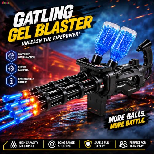 Image of VikriDA NEW Gatling Large Electric Automatic Gel Blaster Gun with Double Barrel,Gatling Gel Bomb Gun Toy,Outdoor Shooting Game Toy Gun