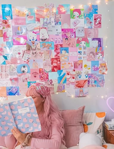 Image of Paper9store Pack Of 50 Aesthetic Wall Collage Kit - 4?6 Inches Self Adhesive Wall Posters For Bedroom, Living Room, Office A6 Size (Anime aesthetic)