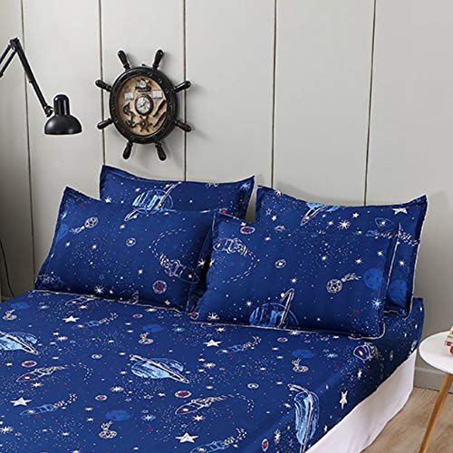Chickwin Child Cartoons Printed Fitted Sheets 100% Polyester Bedding Sheets, Double King Single Size Bed for Deep Pocket 30cm - Shrinkage Fade Resistant Easy Care (Blue space,2-Pillowcase) Chickwin Child Cartoons Printed Fitted Sheets 100% Polyester Bedding Sheets, Double King Single Size Bed for Deep Pocket 30cm - Shrinkage Fade Resistant Easy Care (Blue space,2-Pillowcase)