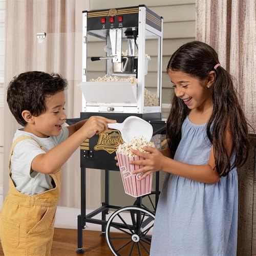Image of 12oz Popcorn Machine Cart with Candy Dispenser, Commercial Popcorn Maker, Vintage Movie Theater Style Popper with 3-Switch Control, Pop Corn Machine for Home Theater, Restaurant (Black)