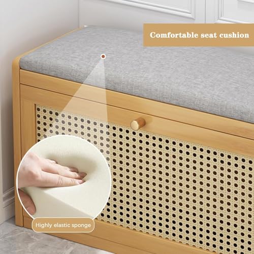 Banc de rangement à chaussures 2 niveaux et coussin en lin 50 cm