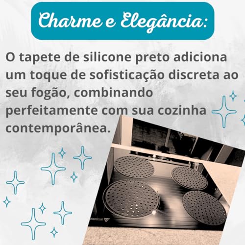Kit 4 Almofada Silicone Para Fogão de Indução Preto + 1 Descanso de Colher Tampa de Panela Conjunto