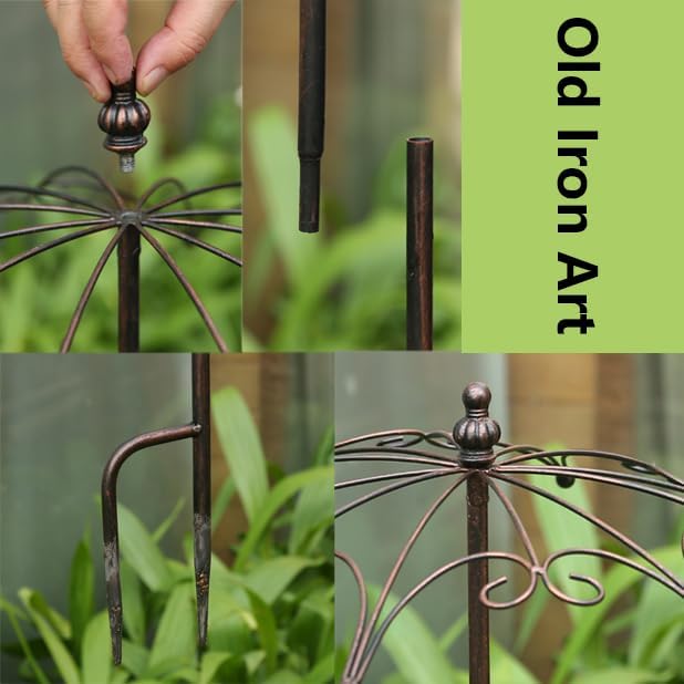 Plant Trellis Support Frame for Potted Plants Climbing, Umbrella Shaped Metal Garden Spike Trellis, for Flower Support Outdoor Indoor,White,Large