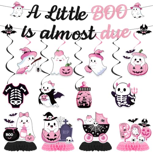 Image of Pink Halloween A Little Boo is Almost Due Baby Shower Decorations