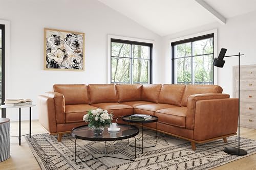 Image of Valencia Artisan Full Leather Sofa - Pure Full Italian Nappa Leather Couch, Solid Wood Accent, Ultimate Comfort (Cognac, L-Shape Sectional)