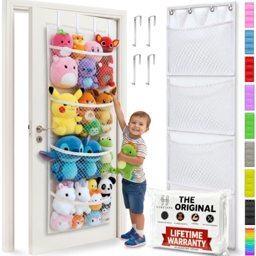 Honeyera The Original Stuffed Animal Storage (Patented) - Over Door Organizer for Stuffies Baby Ideas Holder Toy Plush Hammock Hanging Net Big Girls Toddler Large Bag Animals Stuffy Behind
