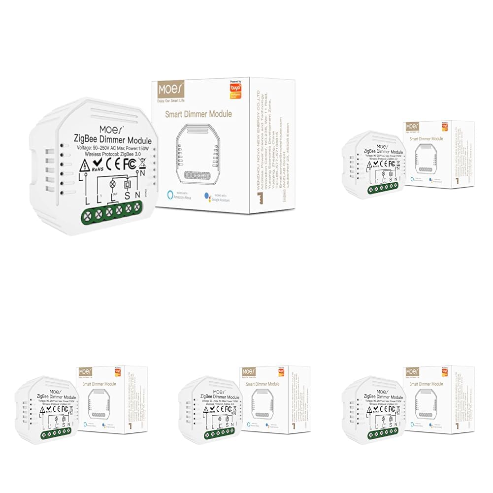 MOES ZigBee Mini Smart Alexa regulador de luz, módulo relé, interruptor inalámbrico LED, compatible con Smart Life Tuya Amazon Alexa Google Home. Funciona solo con Tuya ZigBee Hub (Paquete de 5)