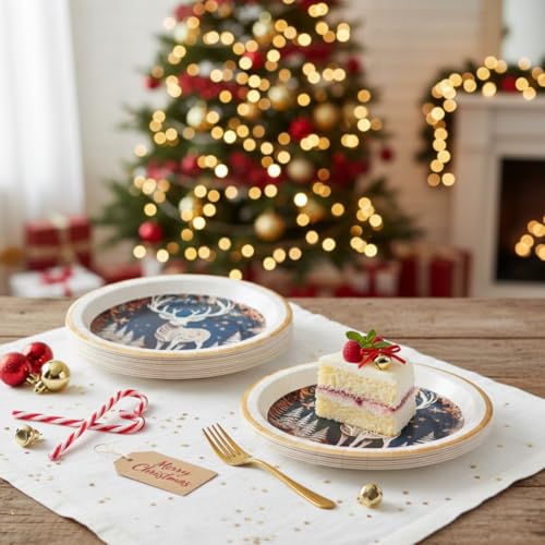 Image of Wanna Party Reindeer Christmas Paper Plates Pack of 8 for Xmas Dinnerware Serving for Xmas Holiday Party