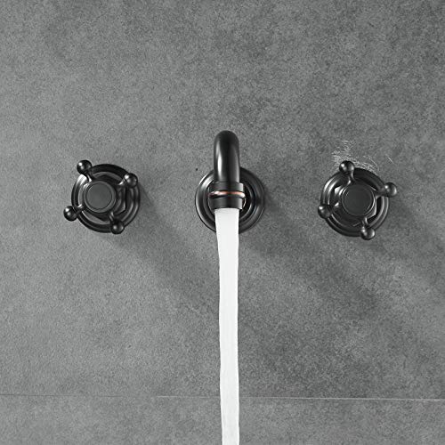 Wall Mount Bathroom Sink Faucet,Beelee Brass Double Handle Wall Mount Bathroom Sink Faucet With Rough-In Valve, Oil Rubbed Bronze #TOP2
