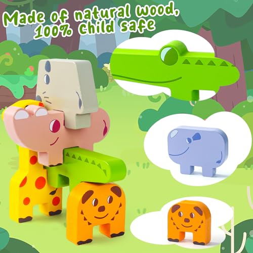 Lovestown HLT0411 10Pcs Wooden Animals Stacking Blocks, Animal Stacking Toys Balance Game thumb #1