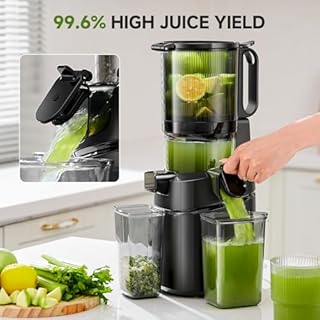 AMZCHEF Extracteur de jus automatique Vos mains libres, Ouverture de 145mm capacité de 1,8L Extracteur de jus de fruits et légumes entiers Extracteur jus lent de 250W avec triple filtre (Noir Profond)