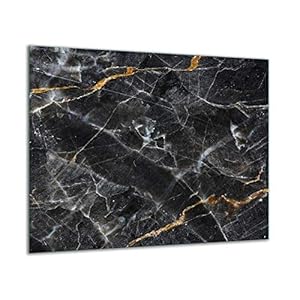 QTA | Herdabdeckplatte 60×52 Einteilig Glas Elektroherd Induktion Herdschutz Spritzschutz Glasplatte Schneidebrett Schwarz Marmor