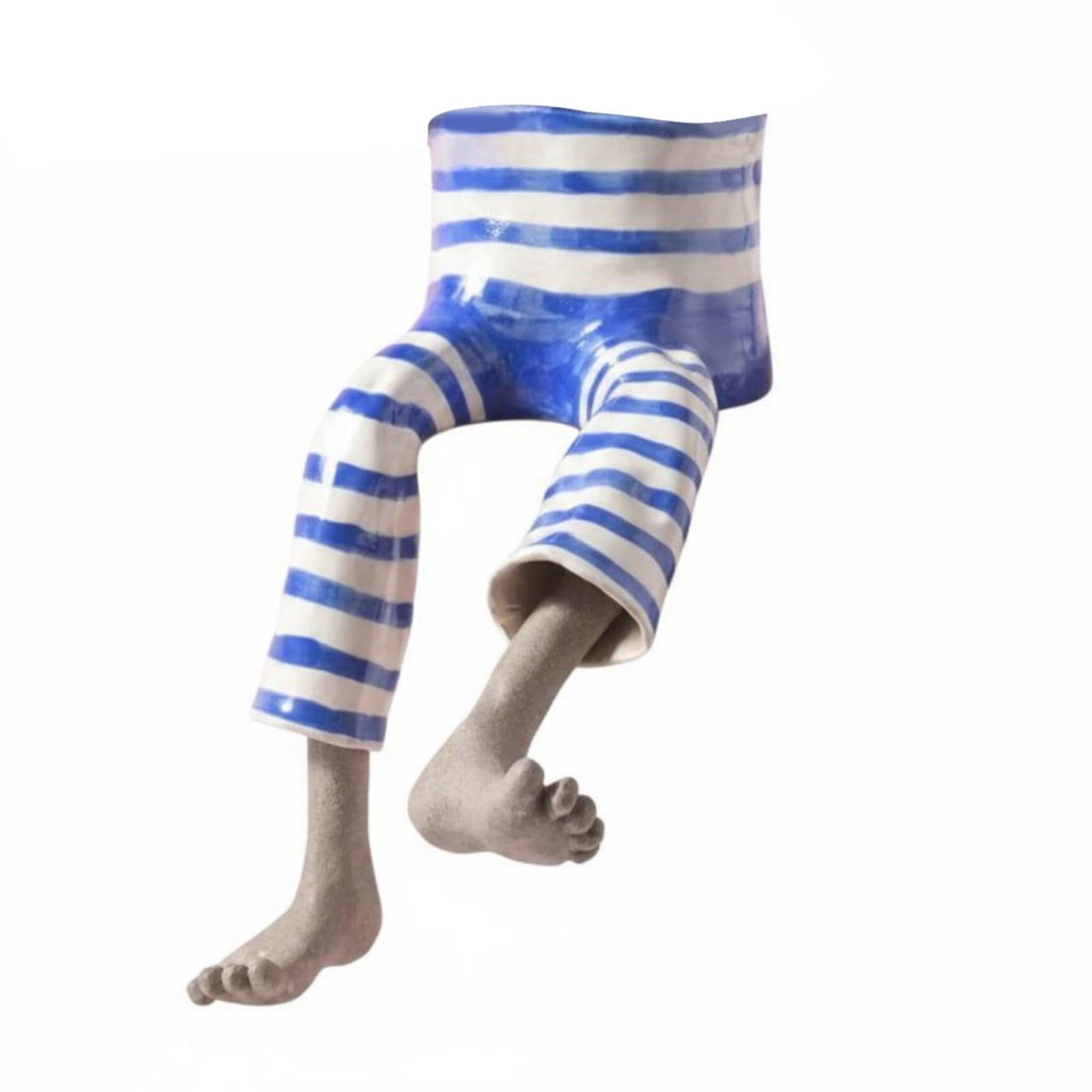 Baoblaze Decorative Planter Human Legs Flower Pot Resin Sculpture Creative Quirky Design Suitable for Workplaces Gift Giving Reading Corners Modern Interior Decor, 15CM, Blue And White Striped Pants