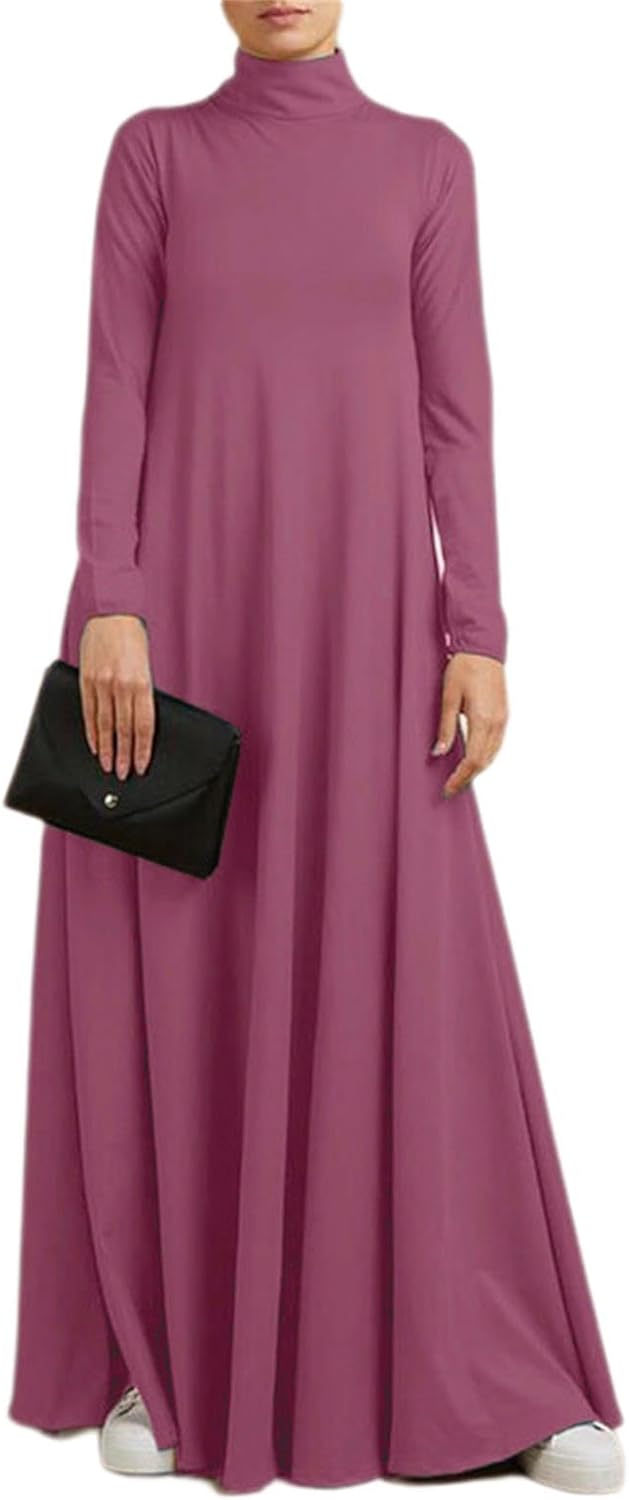 Apvirdy Maxi Dresses for Women 2025 Long Sleeve T Shirt Dress Long Flowy High Neck Dress with Pockets