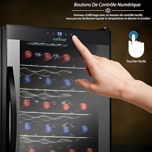 NutriChef Wine Refrigerator Cellar, 24 Bottle Storage and 67.7 Liters Internal Capacity, Single Zone Chiller with Digital Touch Button Control, Placement for Standing Bottles and Air Tight Seal – Image 6