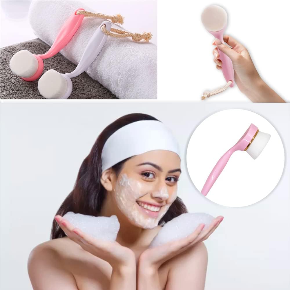 Bristle Facial Cleansing Brush Manual Face Wash Brush ABS Handle Face Exfoliating Scrub Brush for Face Care Makeup Skincare Removal