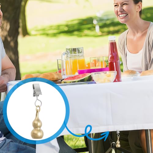 PLIGREAT 6 Pcs Pure Copper Solid Gourd Heavy Tablecloth Weights, Gold Gourd with Metal Tablecloth Clips Table Cover Weights for Outdoor Table, Curtains, Flag, Dinner Party