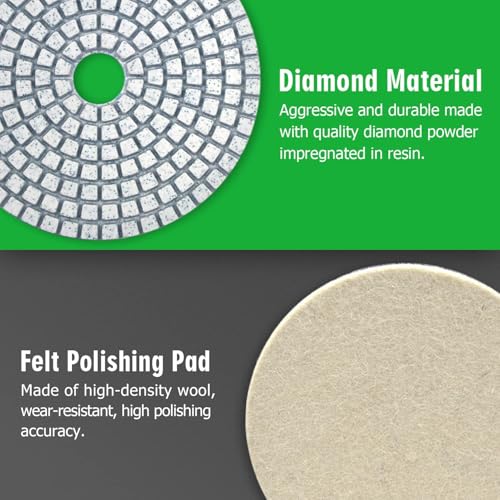 Image of 5 Inch Diamond Polishing Pads with 5 /8''-11 Hook & Loop Backing Pads, 10pcs Wet /Dry Concrete Polish Tools Kit for Drill, Grinder, Polisher, 50-3000 Grit Polishing Set for Marble Granite Quartz Stone