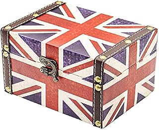 Wooden Vintage Treasure Chest Trinket Box British Flag Pattern Storage Jewelry Box Small Gift BoxSmall