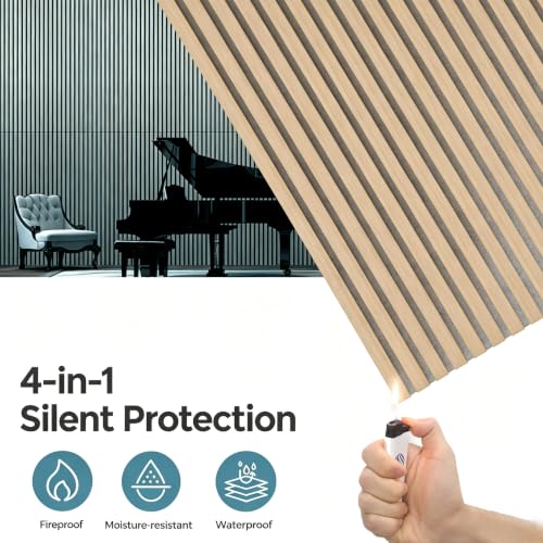 Image of AKUMAX Extra-Thick 0.7 inch Wood Slat Acoustic Wall Panels, 4 Pack 47.2 inch x 23.6 inch, 31 ft, NRC 0.80 Sound Absorbing 3D Slat Wall Paneling with Real Wood Veneer, E0 MDF and PET Felt, Classic Oak